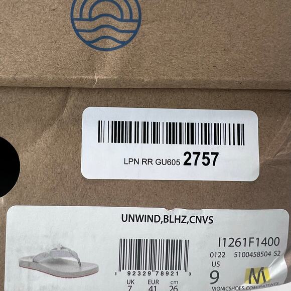 Vionic Beach Unwind Flip Flops Gray Slide Sandals Cotton Canvas Women 9 Tried On - Picture 10 of 10